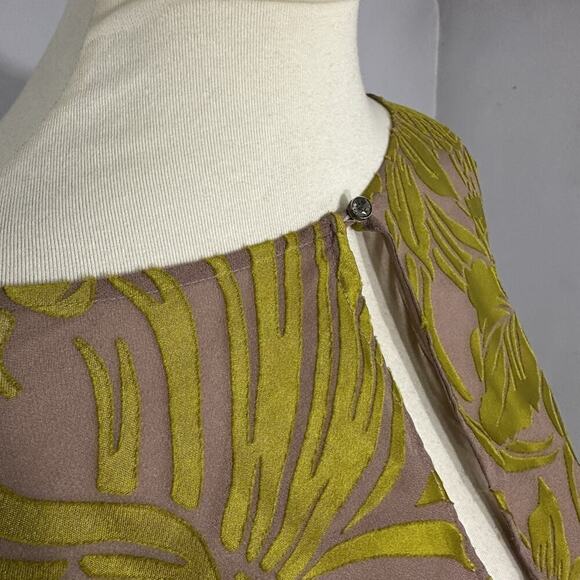 Cynthia Vincent Velvet Tropical Boho Artsy Top Large Blouse Peasant Neon Citron - Picture 4 of 10